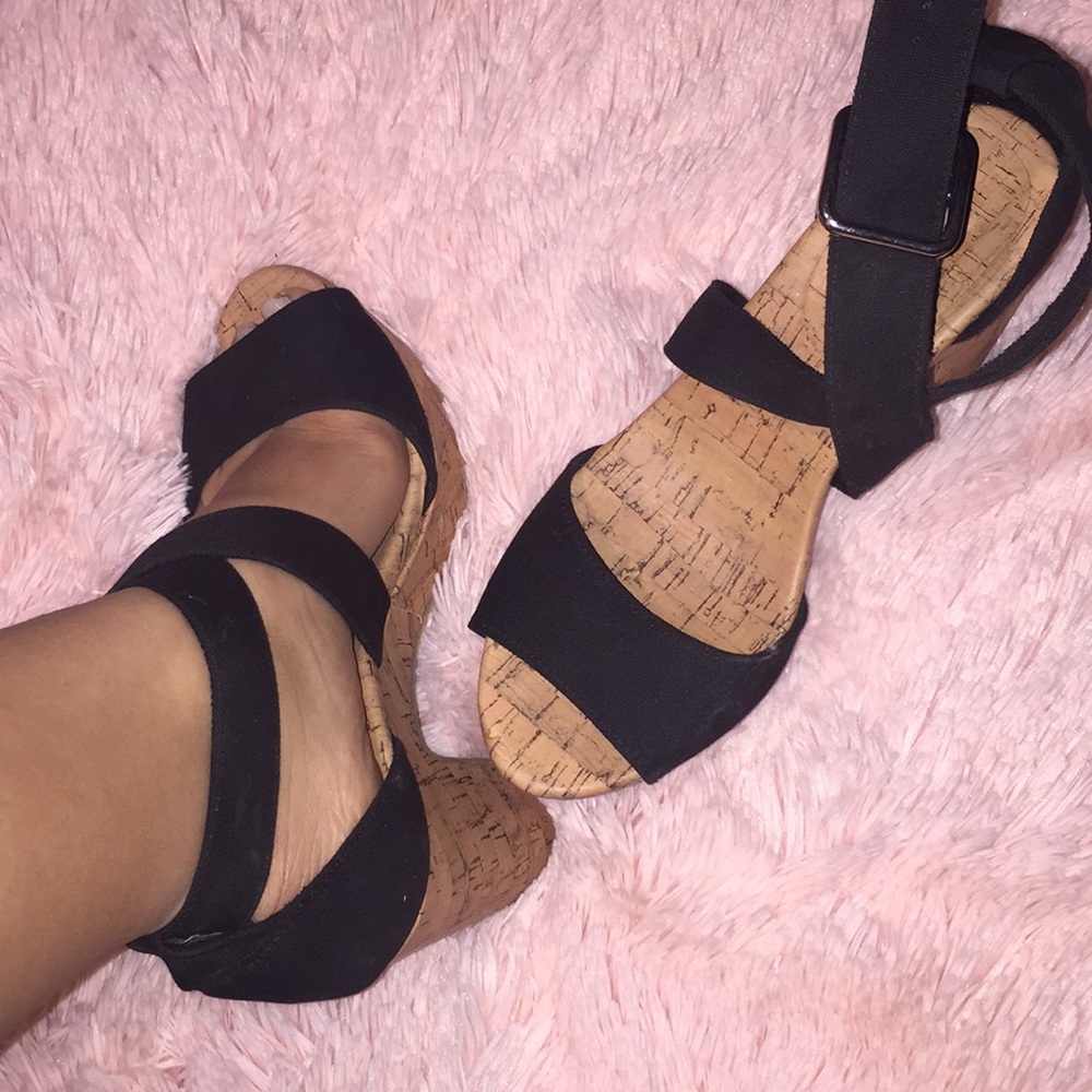 Chunky black heels